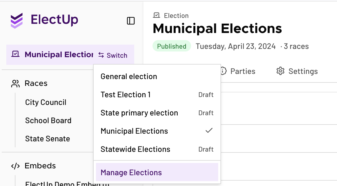 Manage elections - ElectUp